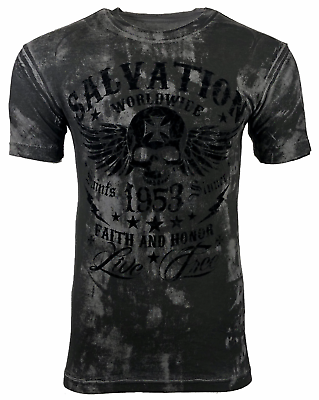 #ad ARCHAIC Affliction Men#x27;s T Shirt BLACK TIDE Skull Black Tattoo Biker MMA $25.95