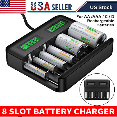 #ad Smart Battery Charger 8 Slots LCD Display For AA AAA C D Rechargeable Batteries $27.99