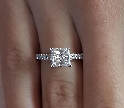 1 Ct Pave 4 prong Princess Cut Diamond Engagement Ring SI2 G White Gold 14k $762.00
