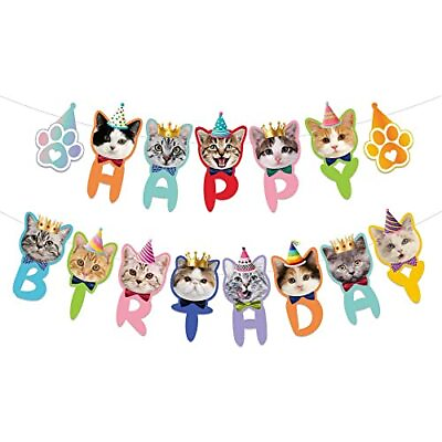 #ad Cat Birthday Banner Cat Birthday Decoration 17 Pieces Cat Face Birthday Party... $11.24