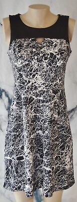 #ad ATTENTION Black White Marble Print Sleeveless Dress Medium Black Upper Bodice $15.99
