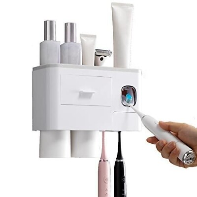 #ad Wall Mounted Toothbrush Holder Automatic Toothpaste Dispenser with Drawer Tray $15.99