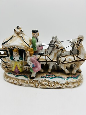 #ad Japan Fairyland China Vintage Figurine Horses and Carriage Victorian Figures $13.00