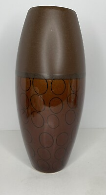 #ad #ad Large Contemporary Pottery Brown Vase Circle Pattern 12.25” Mcm Retro Style $29.99