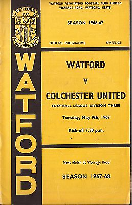 #ad Watford v Colchester United Div 3 9 5 1967 Football Programme GBP 1.00
