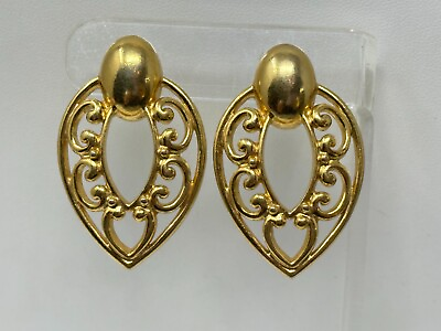 #ad GORGEOUS Vintage Goldtone Door Knocker Style Post Earrings Scroll Designs $16.00