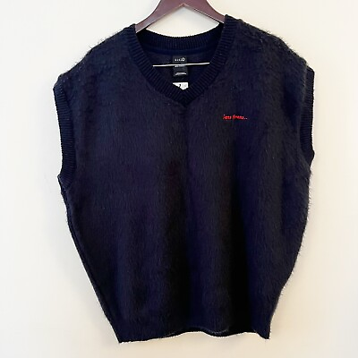#ad iets frans Navy Blue V neck Fuzzy Knit Sleeveless Sweater Vest Size XL NEW $25.00