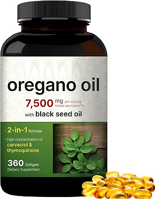 #ad Oregano Oil 7500mg 360gels Contains Carvacrol mediterranean and wild Harvest $25.94
