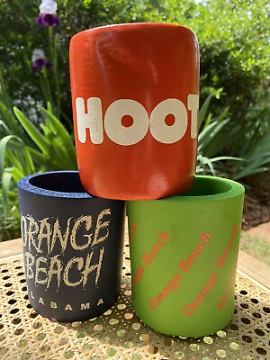 #ad Vintage Hooters Kool Kan Koozie Made in USA Orange Beach Set of 3 Coozie Holders $29.99