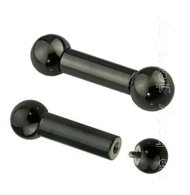 #ad 10G 00G Black PVD Plated Surgical Steel Internally Threaded Tongue Ring Barbell $4.86