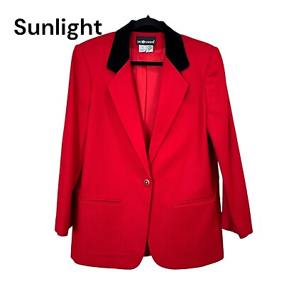 #ad Sag Harbor Blazer SZ 10 Red 100% Wool Satin Lining Velvet Black Collar HOLIDAYS $26.95
