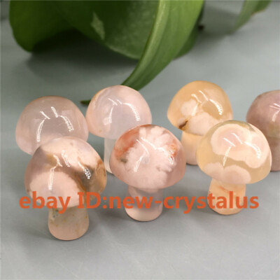 #ad 5pc Natural cherry blossom agate mushroom Quartz Crystal massage Healing 15mm $11.88