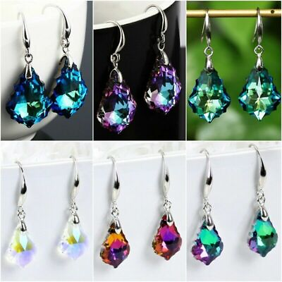 #ad 925 Silver Fashion Women Mystic Topaz Earrings Ear Hook Dangle Wedding Jewelry C $3.49