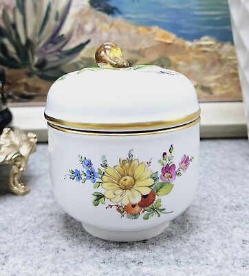 #ad Hand painted multicolored Höchst porcelain box with lid $100.00