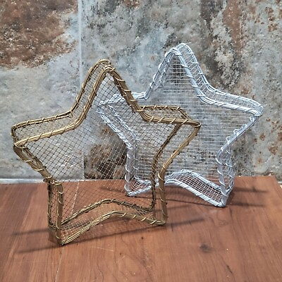 #ad Vintage Star Wire Tray Dish Gold Gray Set of 2 $24.95