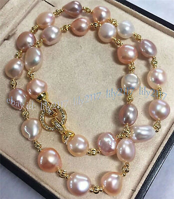#ad Elegant Genuine Natural South Sea Baroque Pink Purple Pearl Necklace 14 36#x27;#x27; $10.69