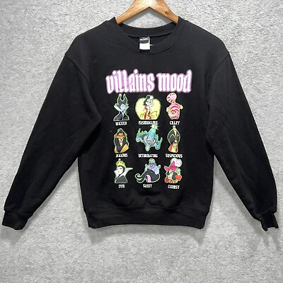 #ad Disney Sweatshirt Womens XS Black Pullover Villains Mood Long Sleeves Crewneck $18.99