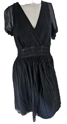 3821 Halston Heritage Womens Black Silk Chiffon Empire Waist Dress 6 $28.69