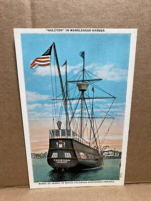 Halcyon Marblehead Harbor Massachusetts Boat Vessel Columbus America Postcard $6.75