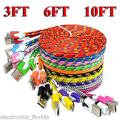 #ad Micro USB Flat Braided sync cable cord 3510 FT for Android Phones Wholesale $5.59