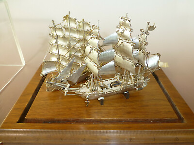 Rare Antique Vintage Solid Sterling Silver Two Ships In Original Display Case $3495.00