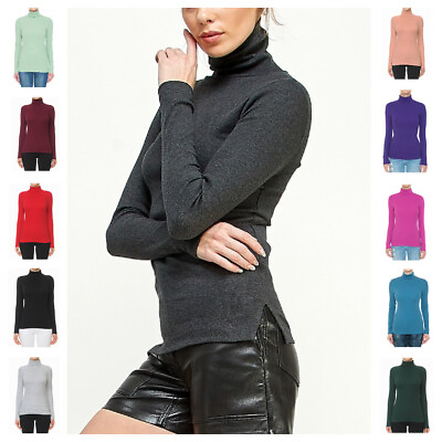 #ad New Turtle Neck Long Sleeve Soft Cotton RIBBED STRETCH T SHIRT Top Reg Plus S 3X $10.99