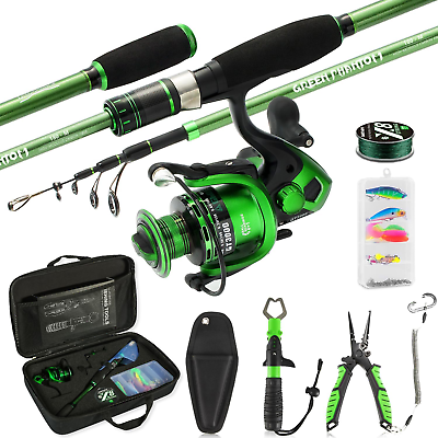 #ad Green Fishing Rod and Reel Combo Telescopic Collapsible Pole Kit Plier $134.99