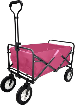 #ad Heavy Duty Wagon Cart Swivel Collapsible Outdoor Utility Garden Beach Cart Pink $54.99