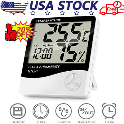 #ad Thermometer Indoor Digital LCD Hygrometer Temperature Humidity Meter Alarm Clock $5.85