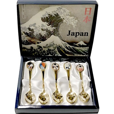 #ad Japanese Art Spoon 5 piece Set Prints Ukiyoe Mt.Fuji Souvenir Gift Japan F S NEW $73.99