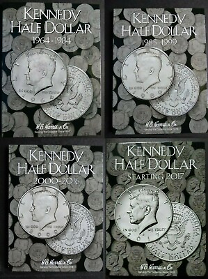 #ad Set of 4 He Harris Kennedy Half Dollar Coin Folders # 1 4 1964 2024 Album Book $27.95