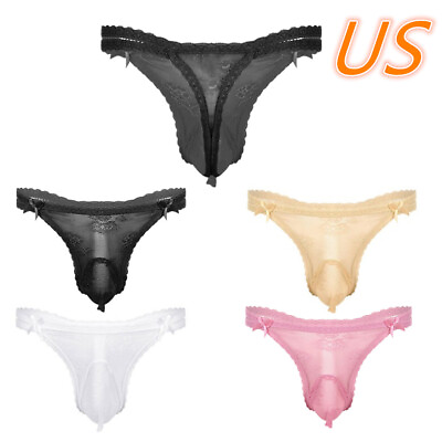 #ad US Mens Lace G string Sissy Pouch Panties Thong Bikini Briefs Underwear Lingerie $7.51