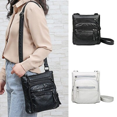 #ad Ladies Crossbody Bag Multi Pockets Handbag Shopping Women Zipper PU Purse Retro $16.99