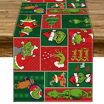 #ad Grinchmas Table Runner Merry Christmas Winter Holiday Party Decoration Fireplace $10.19