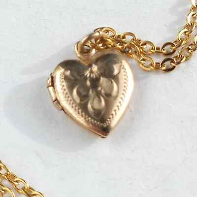 #ad Elegant Tiny Gold Tone Beveled Heart Locket Pendant Necklace $20.00
