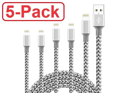 5 Pack Fast Charger Cable Heavy Duty For iPhone 14 13 12 11 XR 8 7 Charging Cord $15.59