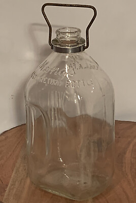 #ad Vintage Half Gallon Dairy Milk Bottle W handle Mongs Dairy Seneca PA $15.00