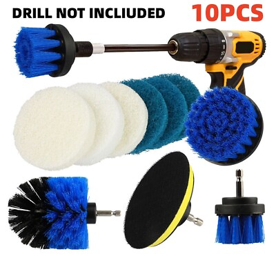 #ad 10X Drill Brush Attachments Kit Scrubber Pads Sponge Power Wash Washing Set $11.99
