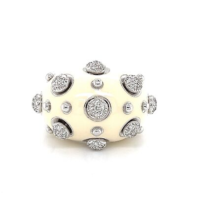 #ad La Nouvelle Bague Diamond Enamel 18k White Gold Dome Ring Size 7.5 $3150.00