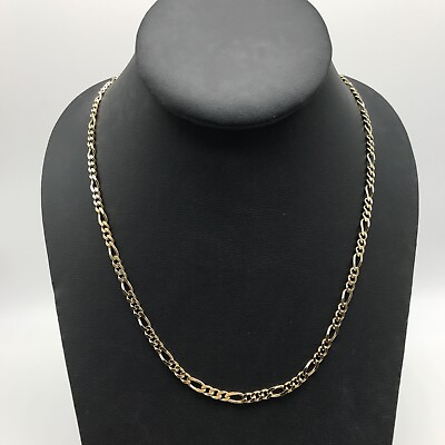 #ad 925 Italy Sterling Silver Gold Plated Vermeil Figaro Chain Link Necklace 24quot; $59.99