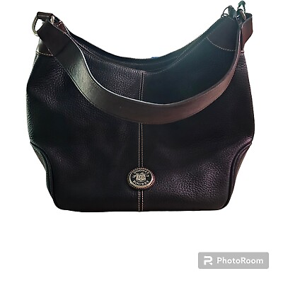#ad Dooney and Bourke Vintage Black and Brown Pebble Leather Large Hobo Handbag $60.00