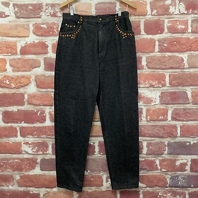 #ad VTG Carole Little Womens Jeans Size 14 Black Jeweled High Rise Denim Pants $29.74