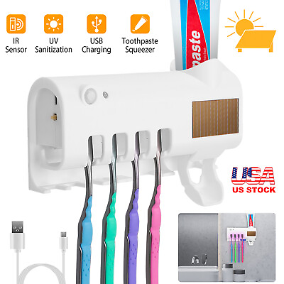#ad USB Solar 2 Charging Modes Wall Toothbrush Holder Automatic Toothpaste Dispenser $24.89