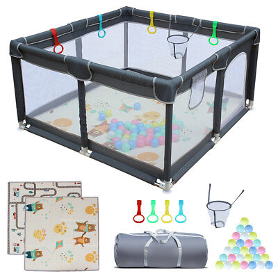 #ad Foldable Baby Playpen Play Yard Toddler Removable Fence W Basketball Hoop Gate $98.27