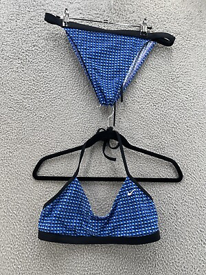 Nike Swimwear Women 36 Blue Drippy Check Bikini Botton Halter Top 2 Piece Sexy $25.03