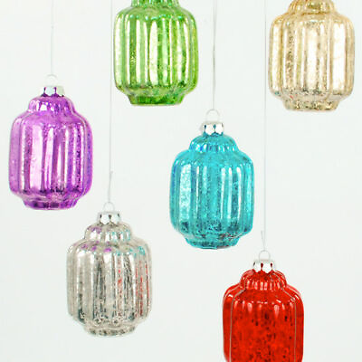 #ad Colorful Glass Lantern Ornaments Set of 6 Tinsel Town Christmas Decor New $14.00