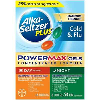 #ad Alka Seltzer Plus Maximum Strength Powermax Cold amp; Flu Day Night 24 Liquid Gel $16.49