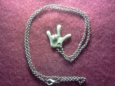 #ad Vintage Style I Love You ILY Handsign Necklace Brass $6.99