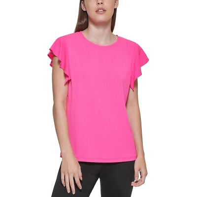 #ad DKNY Womens Ruffled Sleeve Crewneck Tee T Shirt Top BHFO 1196 $14.99