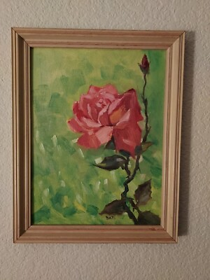 #ad Oil Painting Pink Rose Framed Signed by artist Bill Dati $63.25